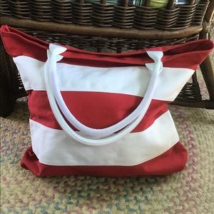 Nautical red & white canvas tote